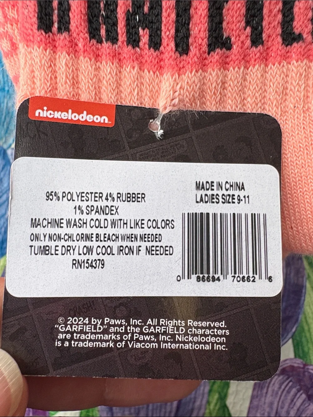 Nickelodeon Pink Orange Gradient Garfield Crew Socks